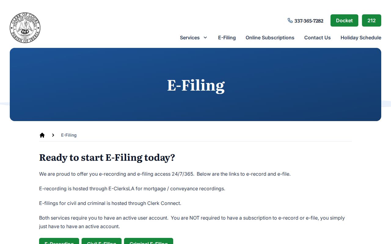 Iberia Parish case search and e-filing system information