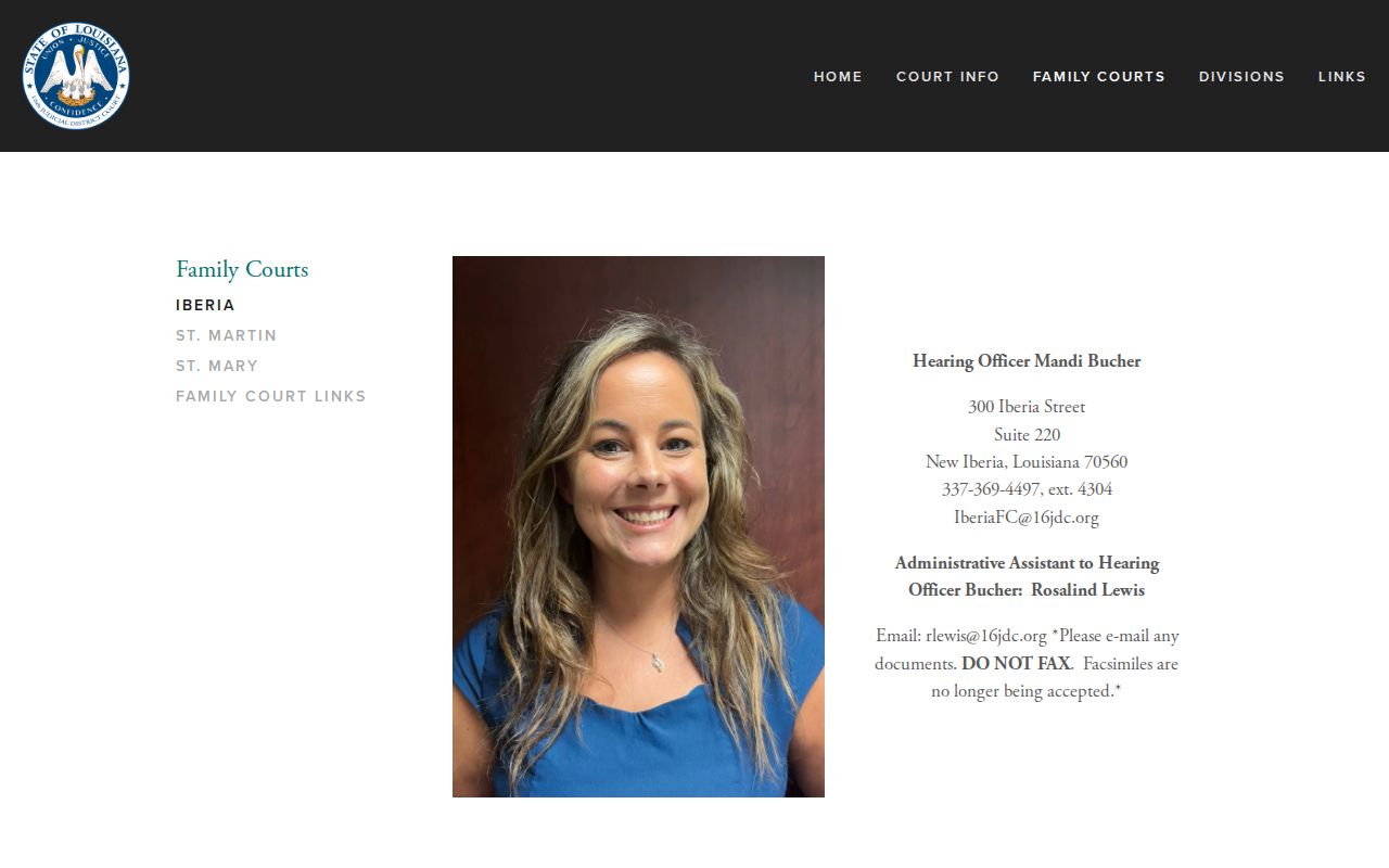 Iberia Parish civil court docket family hearing officer workflow page