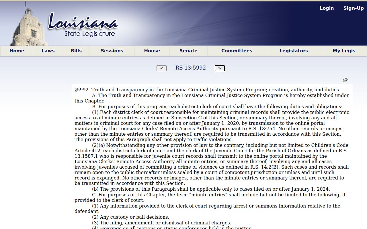 Iberia Parish criminal court docket access statute for electronic minute entries