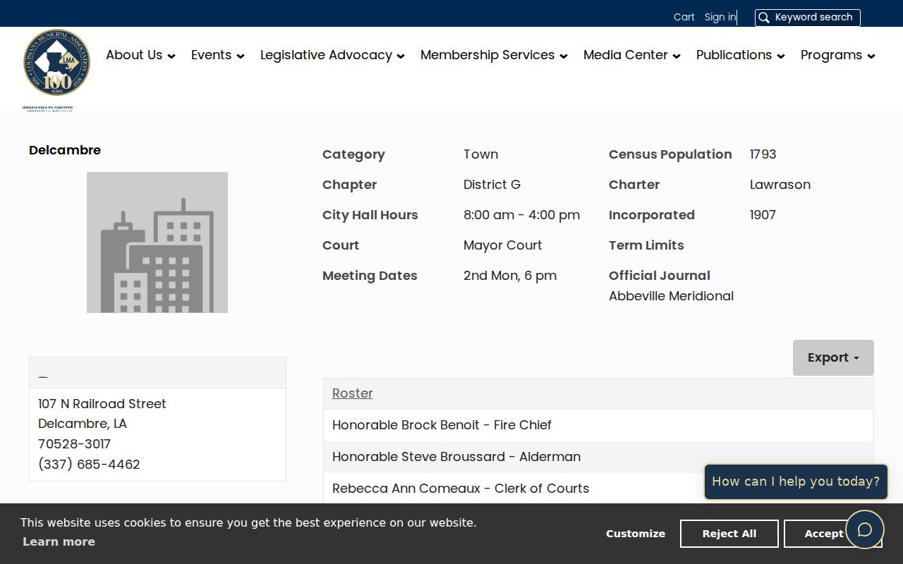 Delcambre court docket Mayor Court municipal profile with Town Hall contact