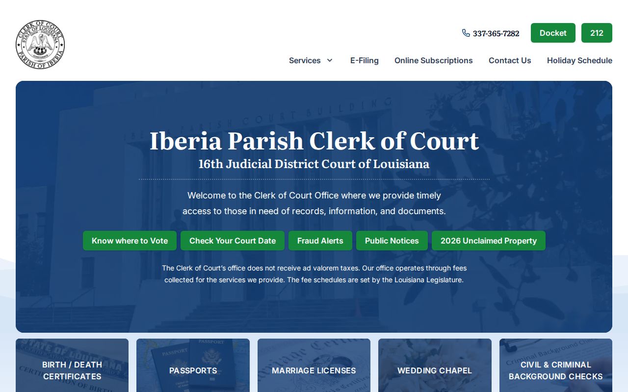 Iberia Parish court docket Clerk of Court homepage