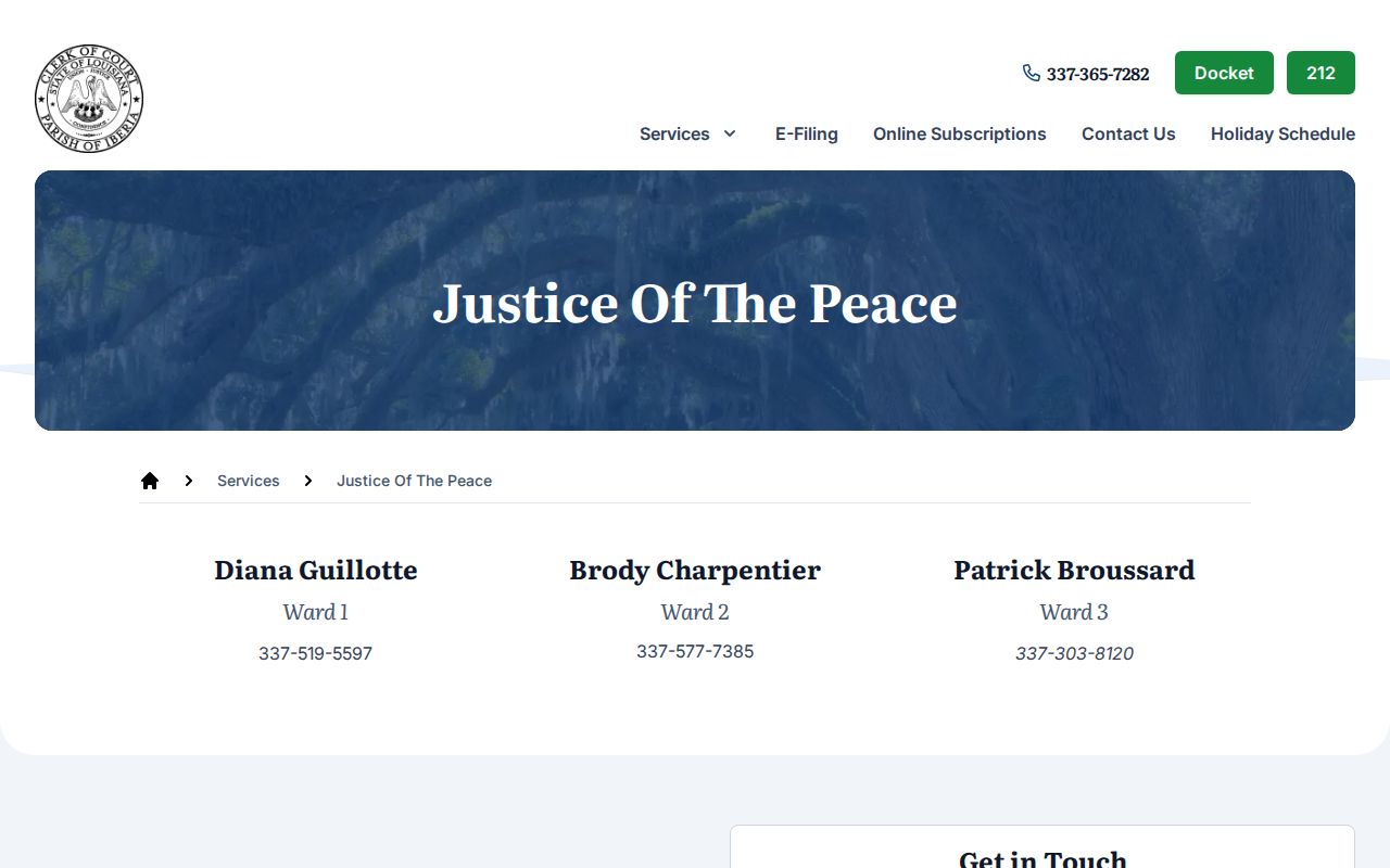 Loreauville court docket Iberia Parish justice of the peace ward contact list